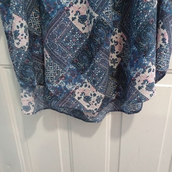 Emma & Michele 1X Tunic Style Dress Blue/Cream/Pink Pattern Lace Up Bust - Picture 2 of 12